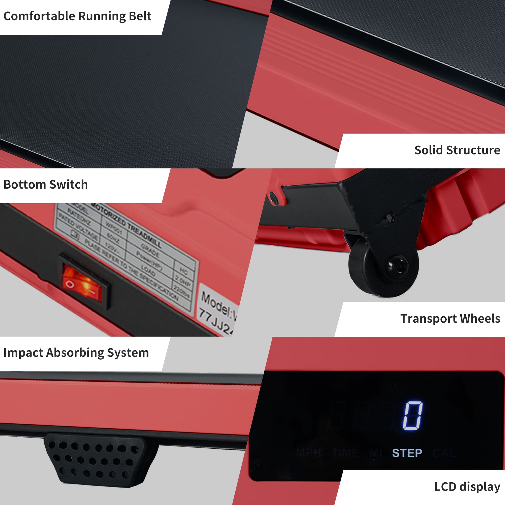 Walking Pad With Quiet 2.0 HP Brushless Motor, Countdown Modes, Spacious Running Area, 220 Lbs Weight Capacity For Home Or Office Workouts, 3 In 1 Portable Treadmill Walking, Red_voghion.com